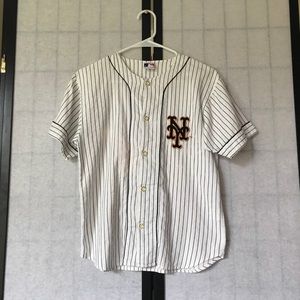 MLB NY Mets Striped Embroidered Jersey